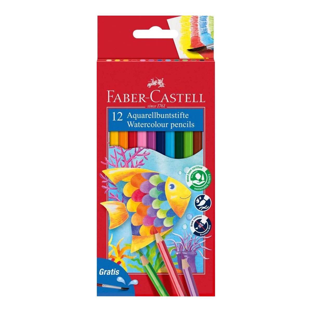 Creioane Colorate Acuarela 12 Buc + Pensula Faber-castell