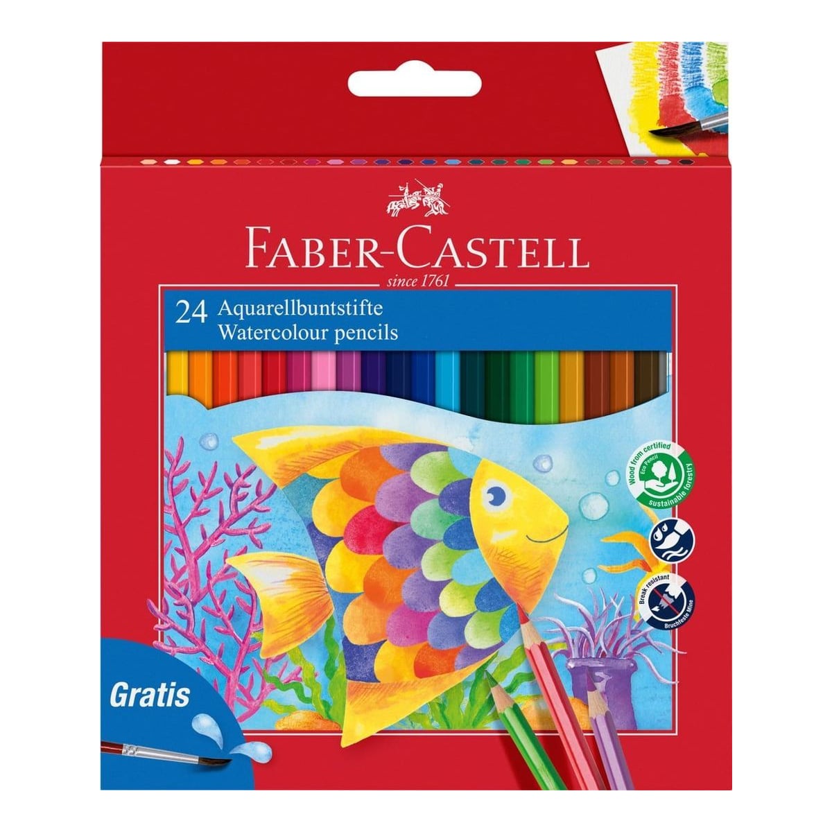 Creioane Colorate Acuarela 24 Buc + Pensula Faber-castell
