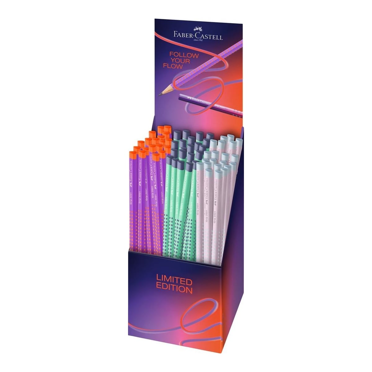Display 72 Creioane Grafit Grip 2001 Flow Culori Asortate Faber-castell
