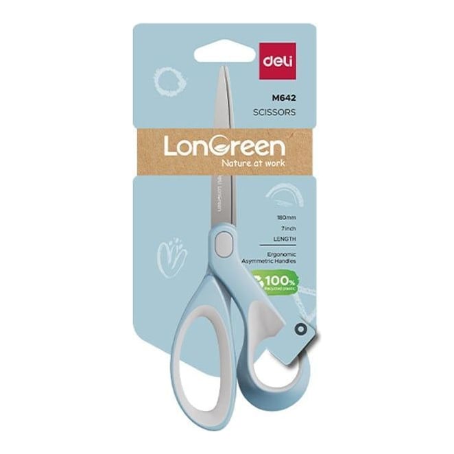 Foarfeca Birou 18CM Culori Pastel Longreen Plastic Reciclat Deli