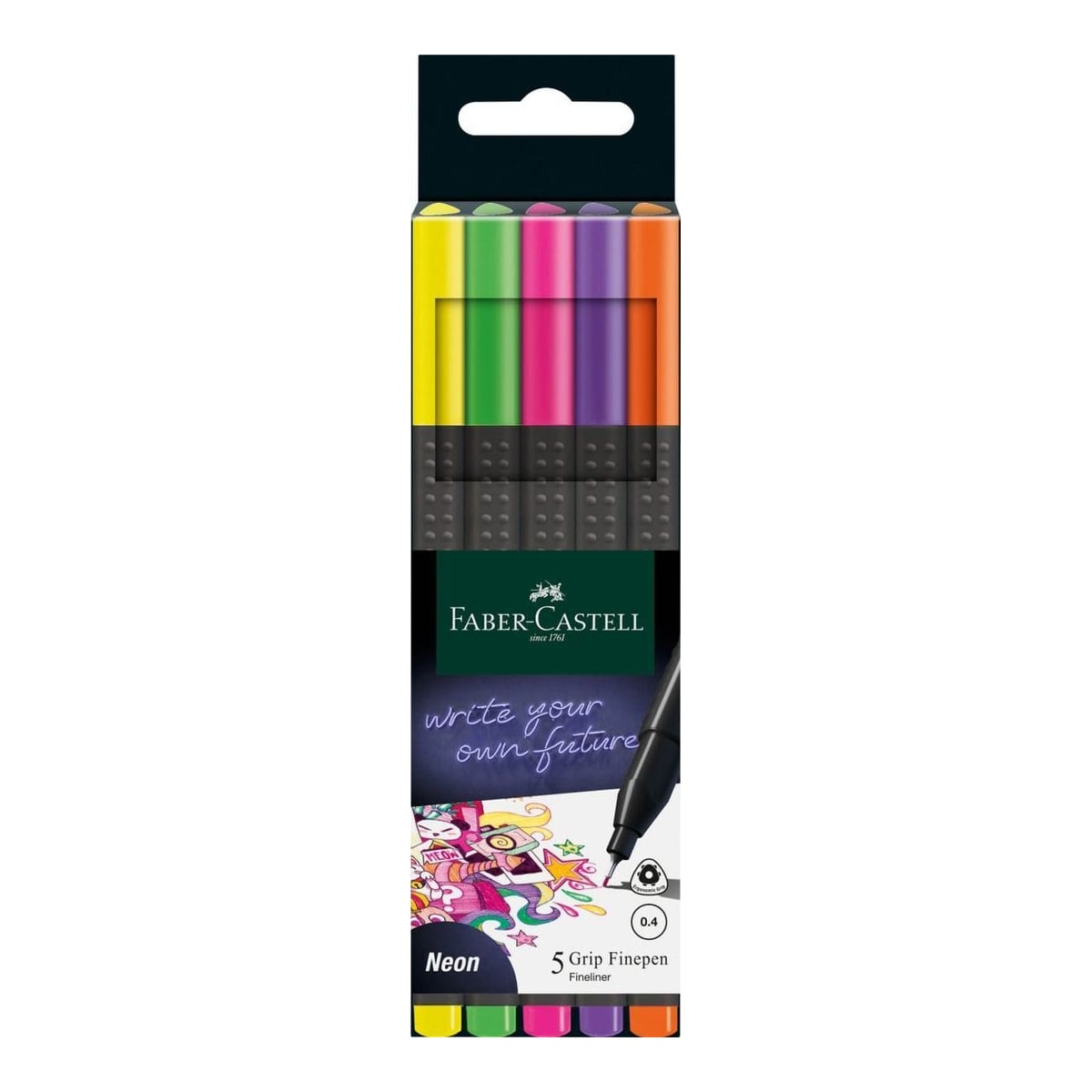 Liner 0.4MM Set 5 Buc Neon Grip Faber-castell