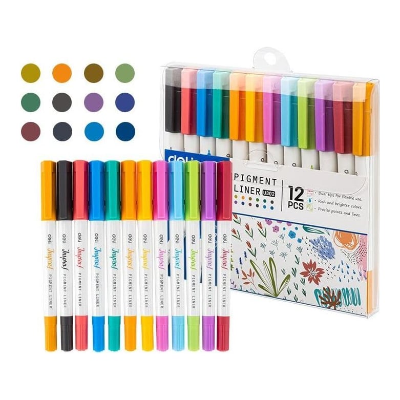 Liner Pigment 2 Capete 0.5/1 Mm Set 12 Culori Inspira Deli