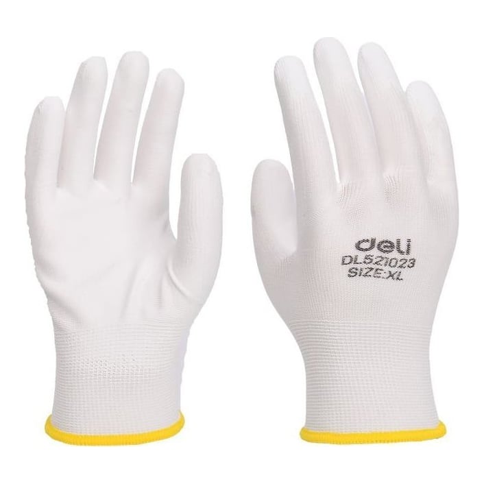Manusi Protectie Pereche 2 Buc Poliester Cauciucat Albe Xl Deli