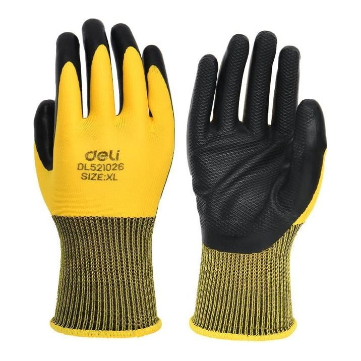 Manusi Protectie Pereche 2 Buc Textil + Latex Galben- Negru Xl Deli