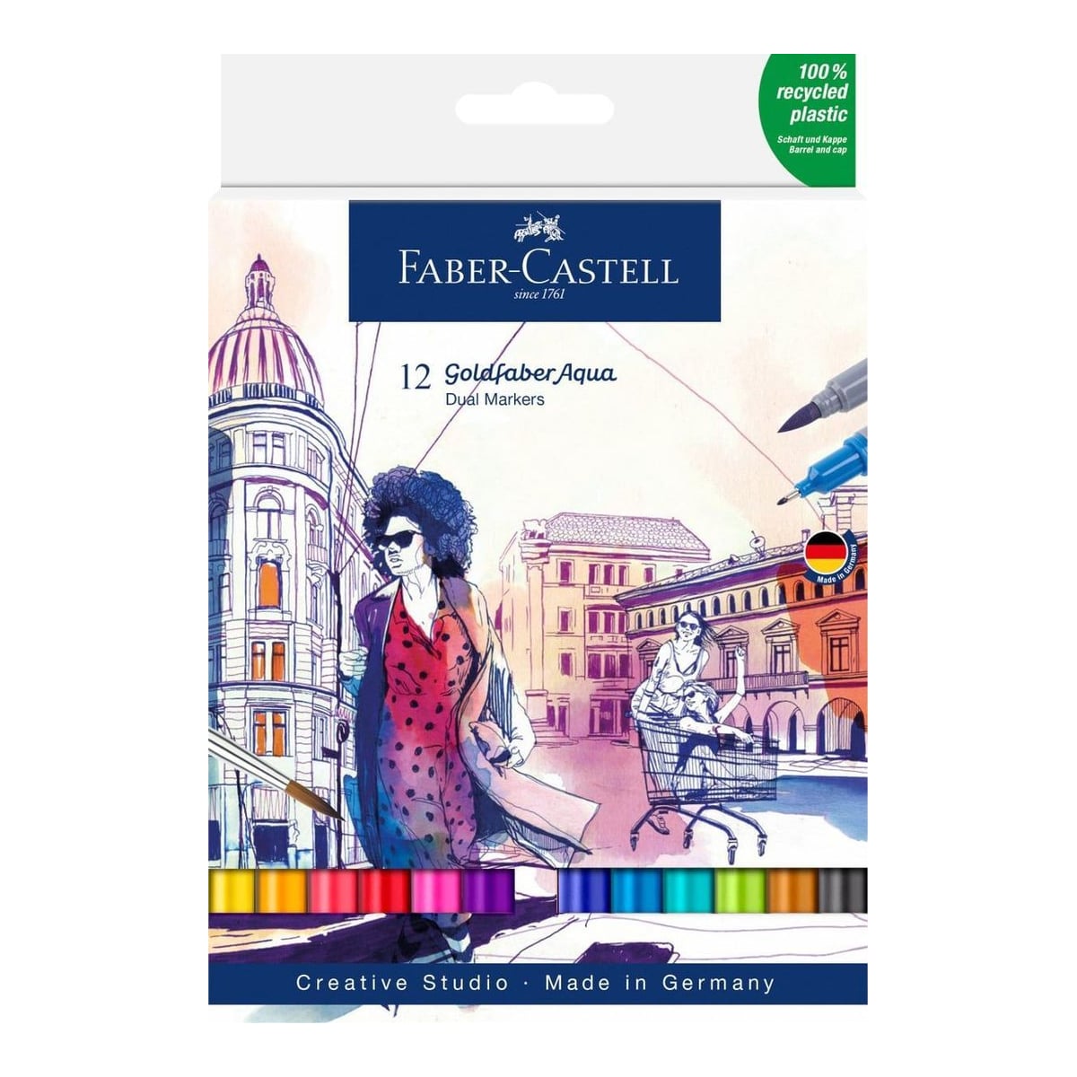 Marker Solubil 2 Capete Set 12 Buc Goldfaber Faber-castell