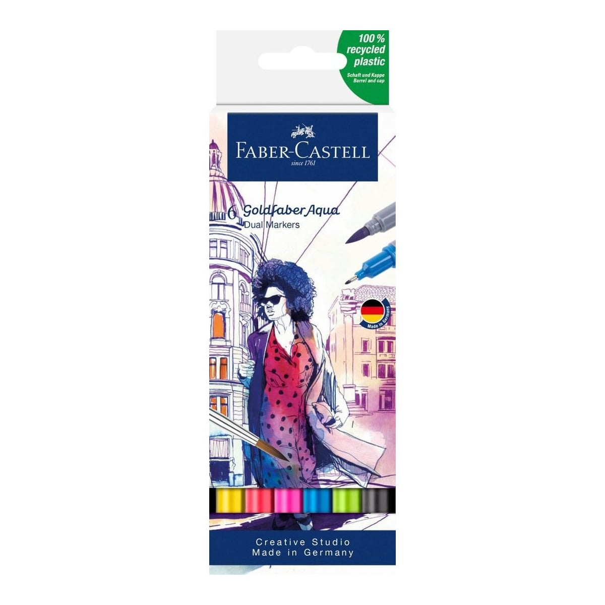Marker Solubil 2 Capete Set 6 Buc Culori De Baza Goldfaber Faber-castell