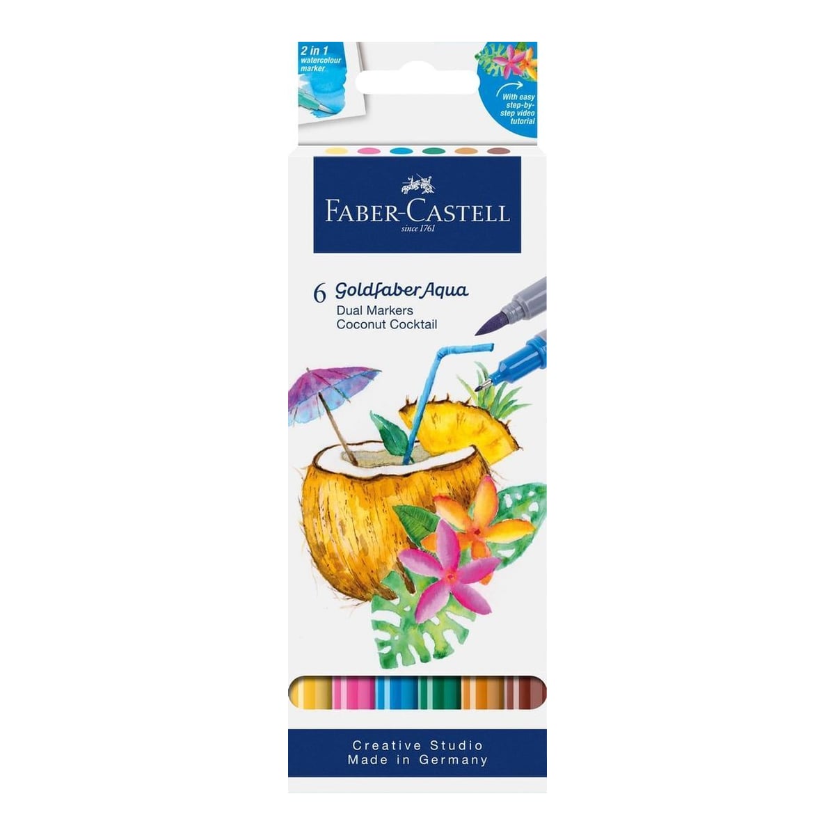 Marker Solubil 2 Capete Set 6 Bucati Tropical Collection Coconut Goldfaber Faber-castell