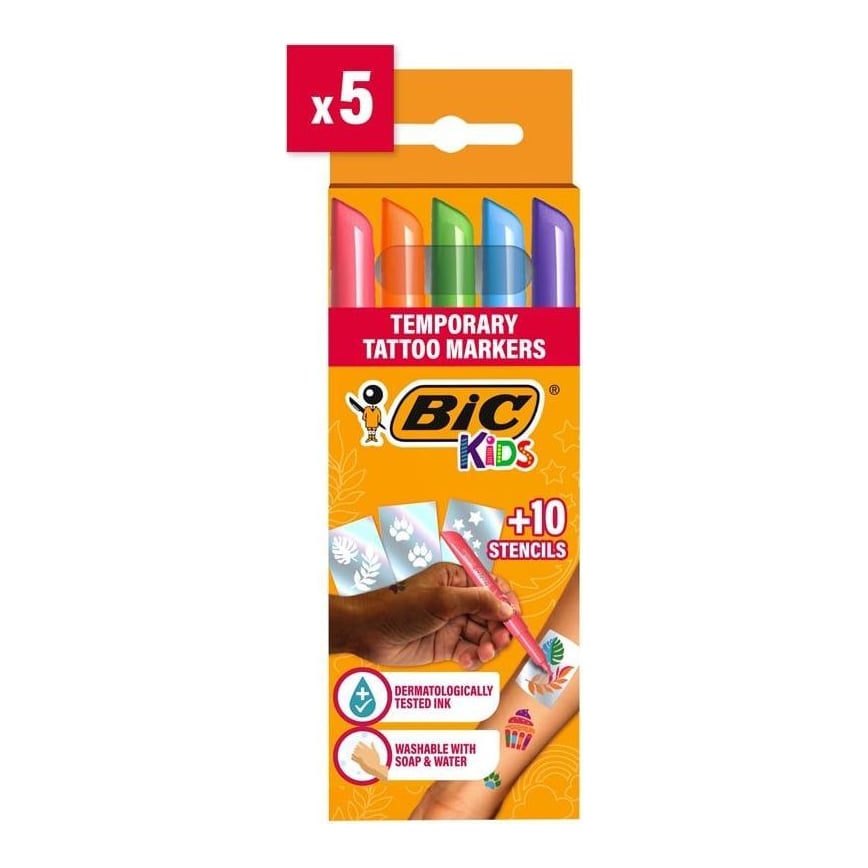 Marker Tattoo Kids Set 5 Markere + 10 Sabloane Bic