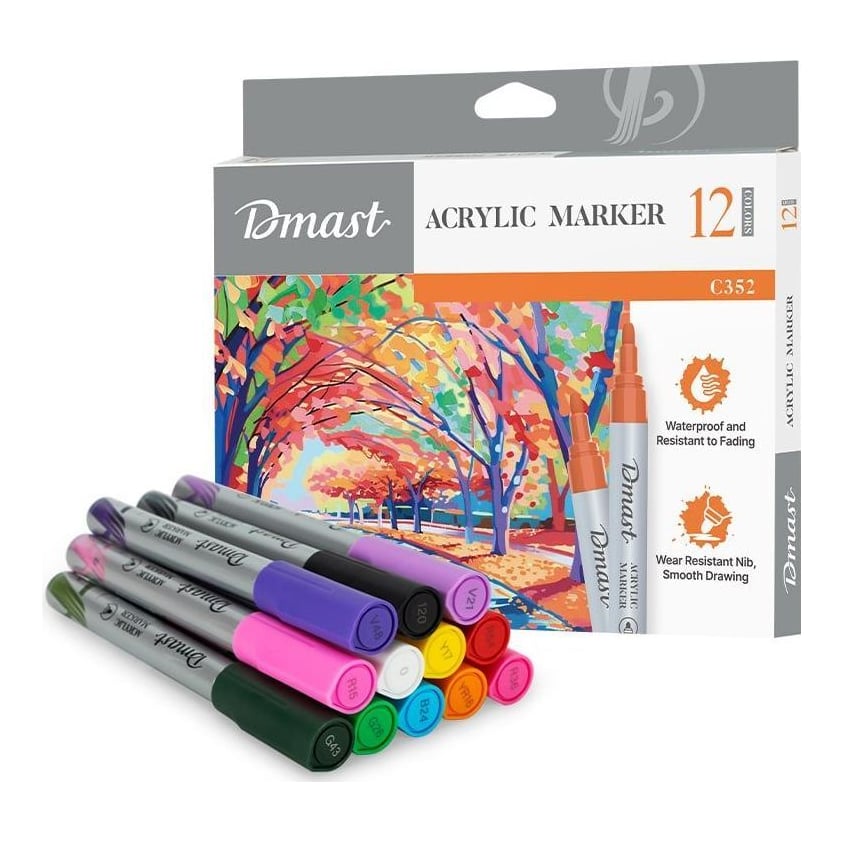 Markere Acrilice 2MM Culori Clasice Set 12 Bucati Dmast By Pebeo