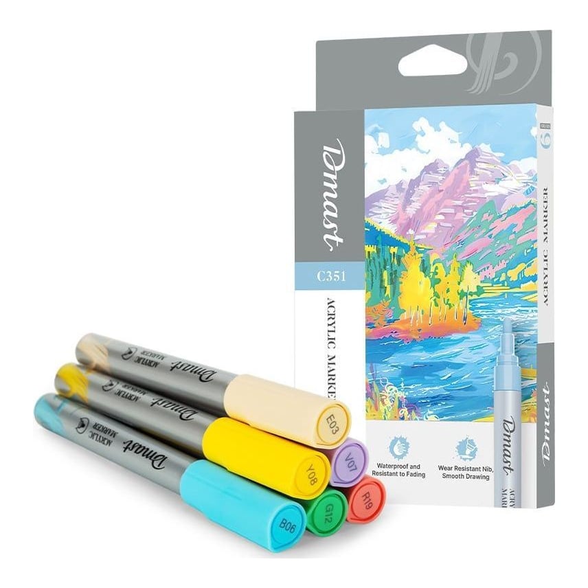 Markere Acrilice 2MM Culori Metalizate Pastel Set 6 Bucati Dmast By Pebeo