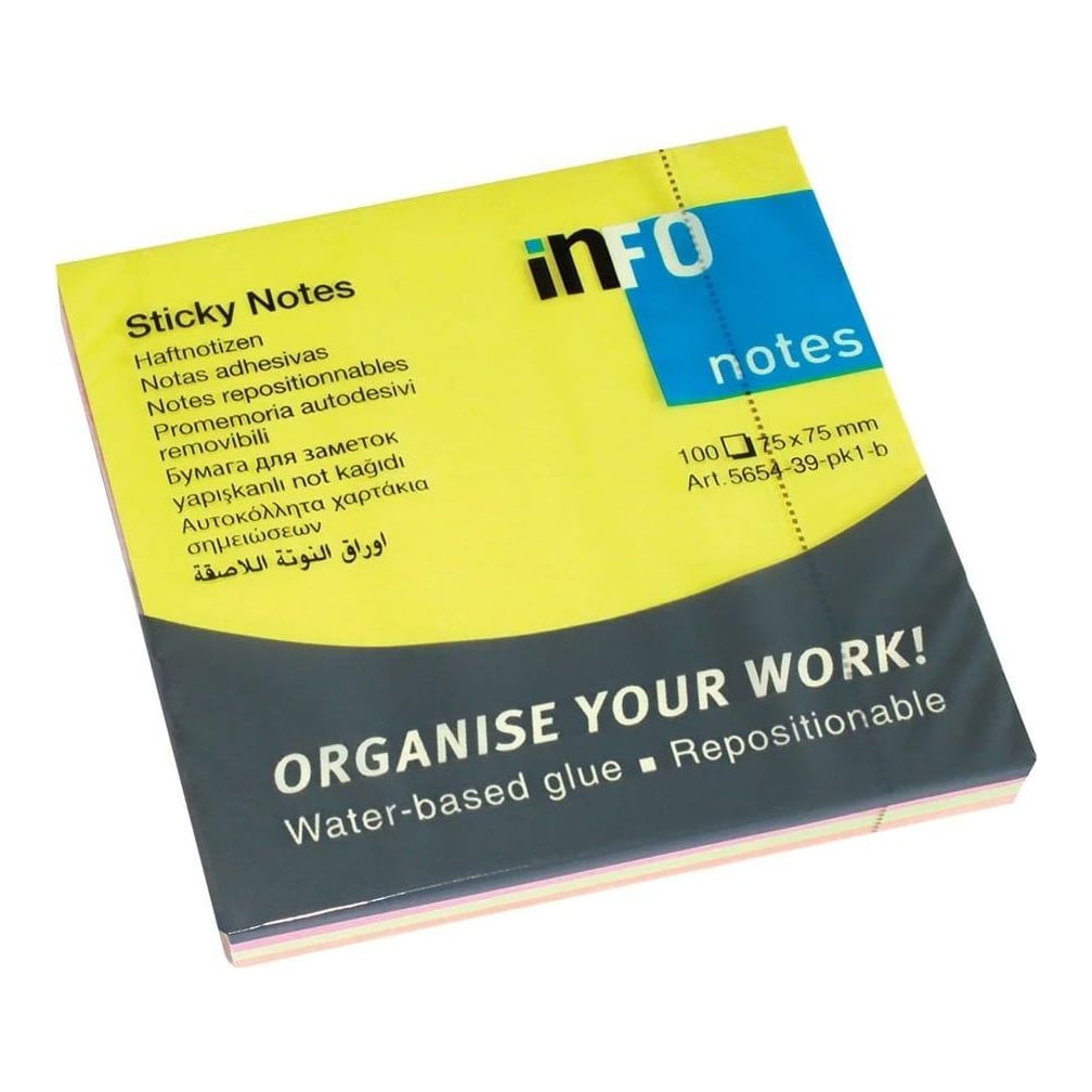 Global Notes Notes Adeziv 75*75MM 4 Culori Neon 100F Info Notes