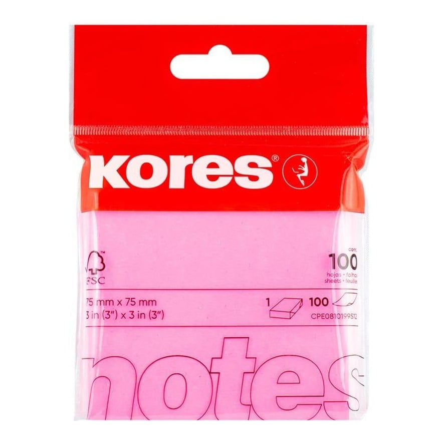 Notes Adeziv 75X75MM Magenta 100 File Kores