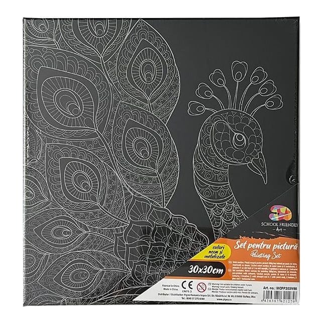 Panza Predesenata Pe Sasiu Neagra 30*30CM Paun Sf Art Pigna