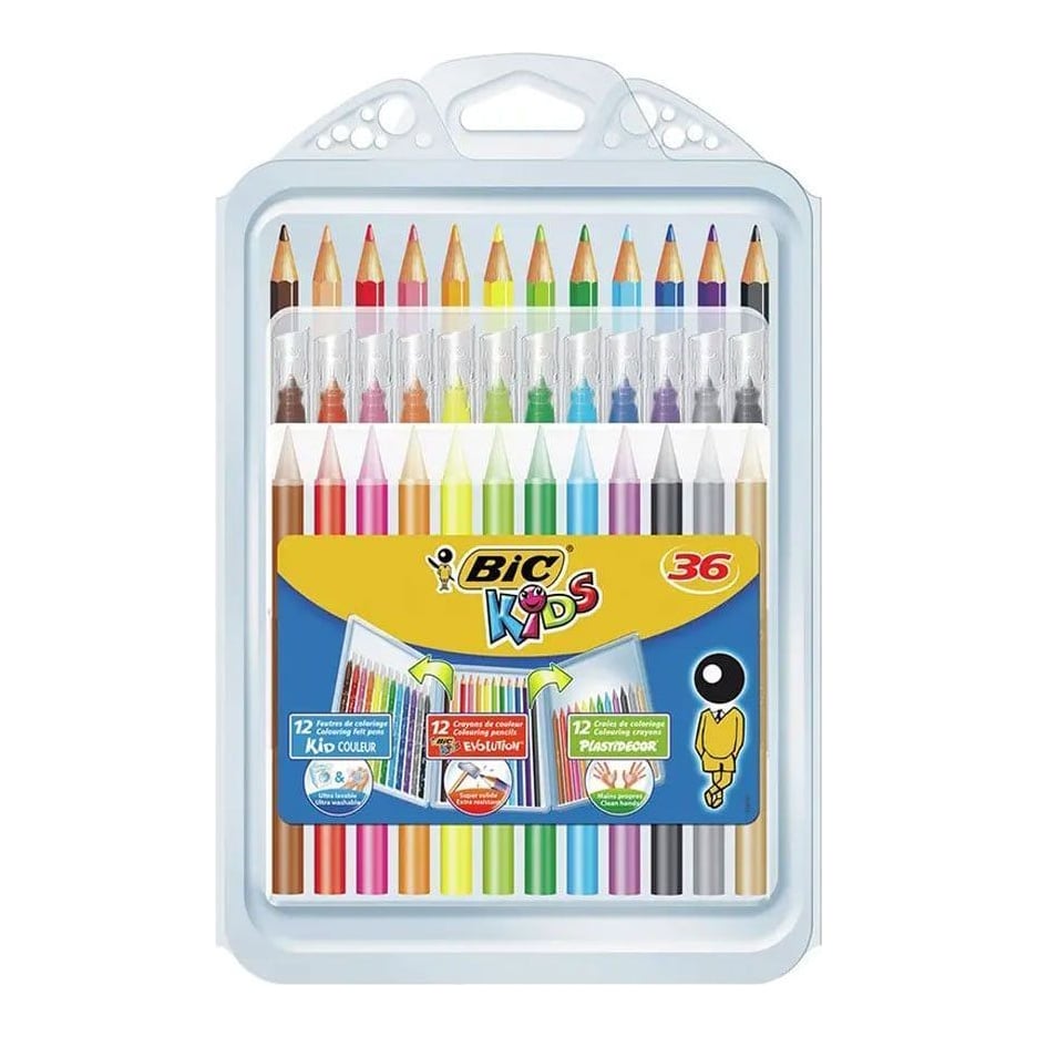 Pachet Mixt Creioane Colorate Si Cerate + Carioci Bic