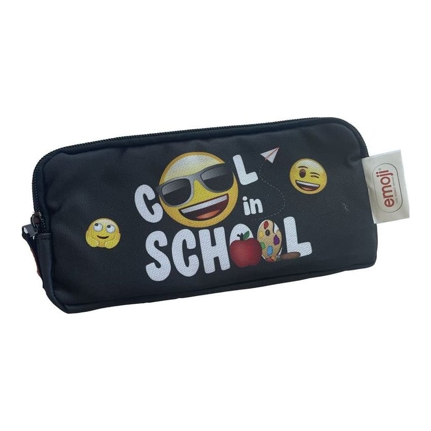 Penar Etui Dreptunghiular 3 Fermoare Negru School Emoji Pigna
