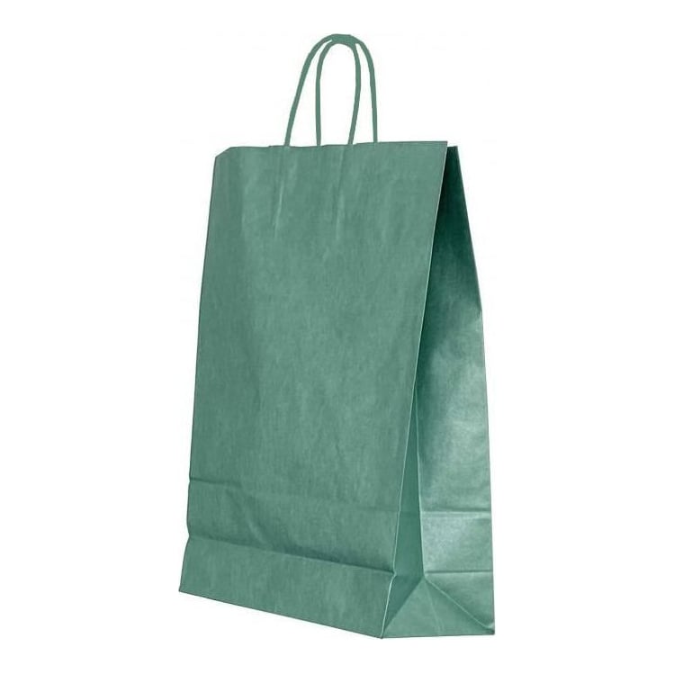 Punga Hartie Maner Rasucit 18 X 8 X 22 Cm Verde Lucios/Alb Papiroti