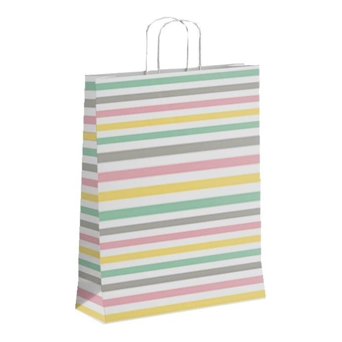 Punga Hartie Maner Rasucit 22+10*31CM Alb Striatii Pastel Papiroti