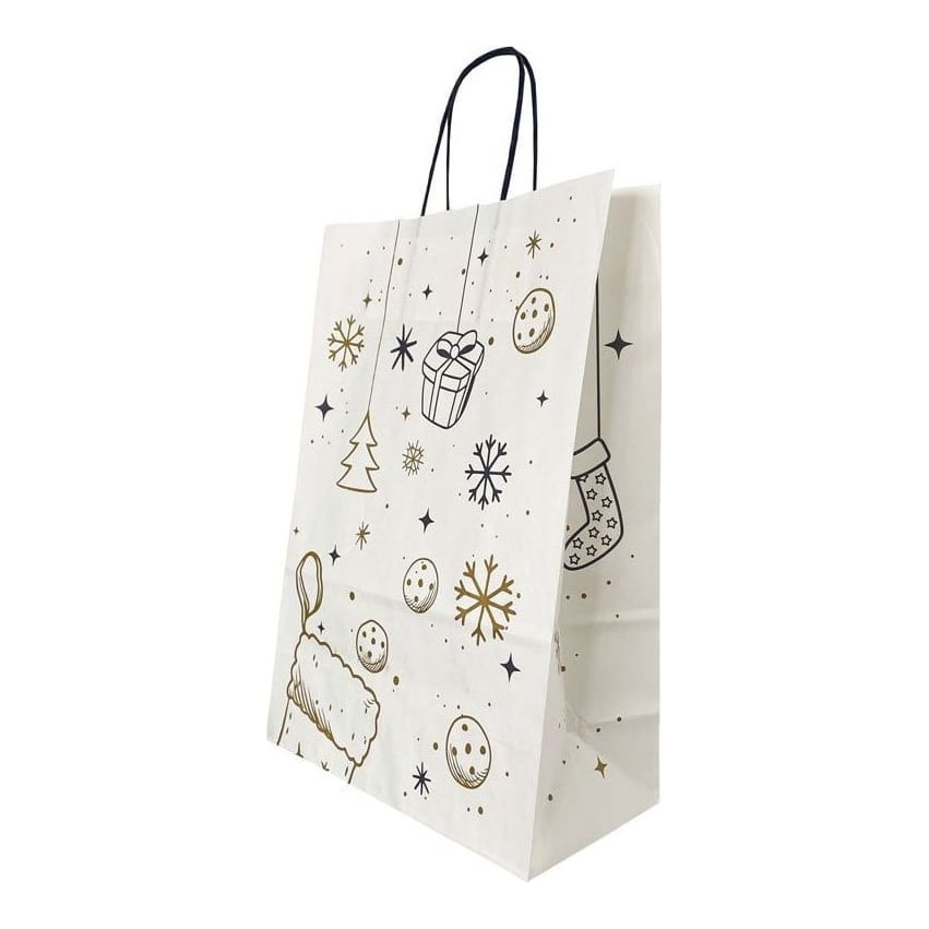Punga Hartie Maner Rasucit 26 X 12 X 35 Cm Alb/Alb Craciun Papiroti
