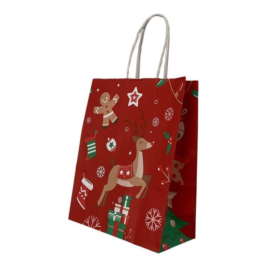 Punga Hartie Maner Rasucit 32 X 12 X 41 Cm Rosu/Alb Cerb Craciun Papiroti
