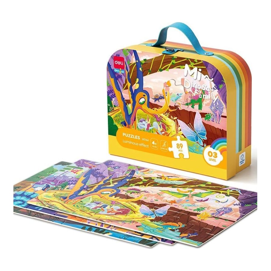 Puzzle Geanta Cadou 89 Piese Efect Luminos Dinozauri 4+ Deli