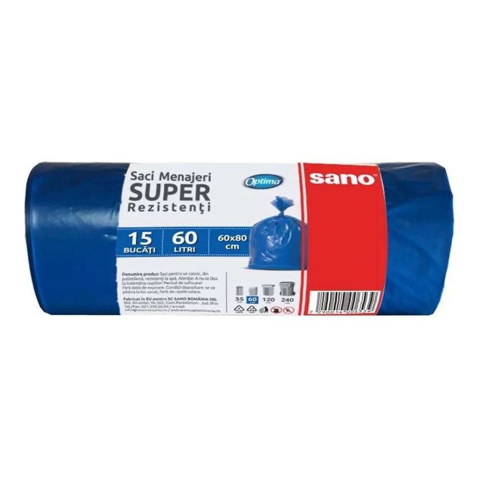 Saci Menajeri 60L 15/Rola Albastri Sano Optima