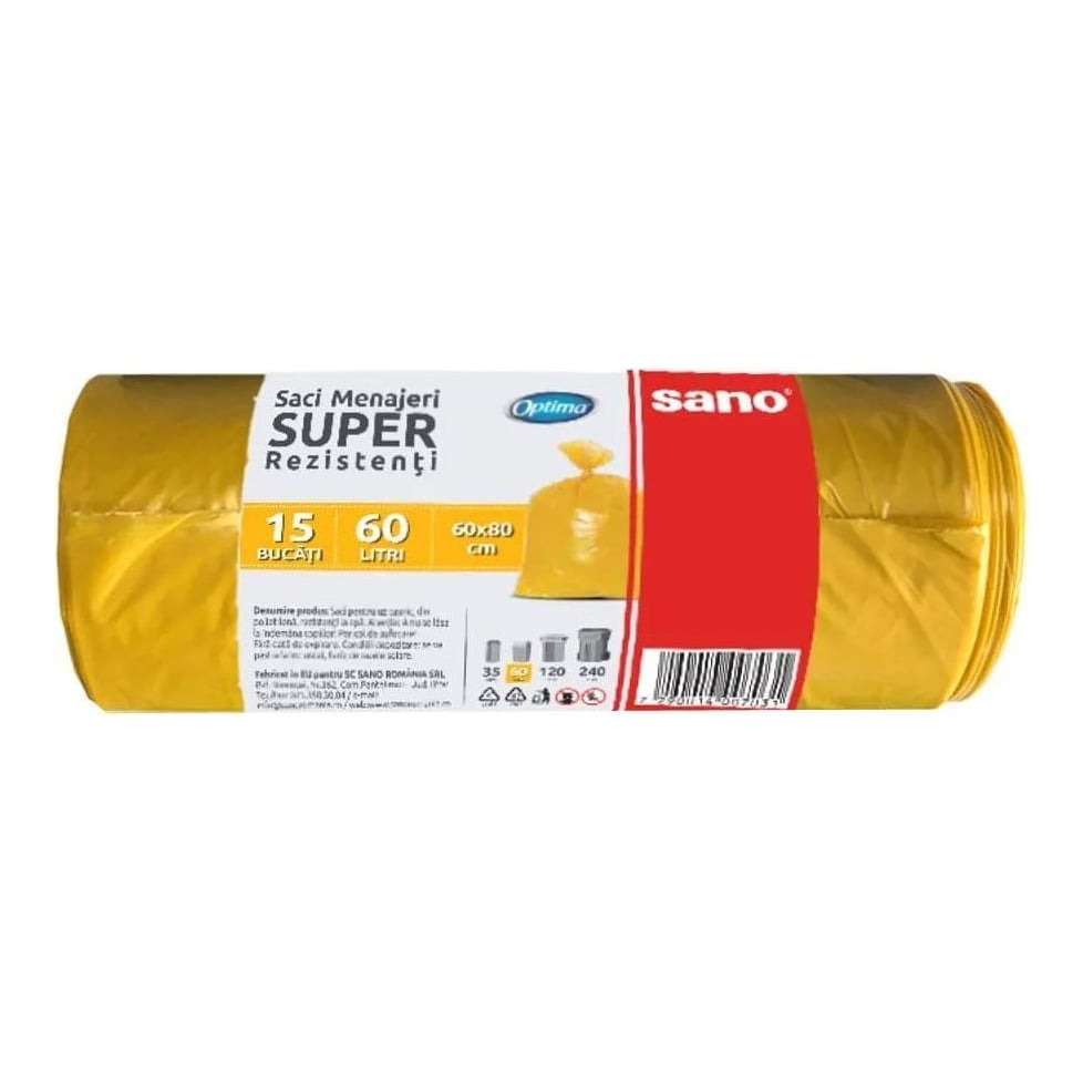Saci Menajeri 60L 15/Rola Galbeni Sano Optima