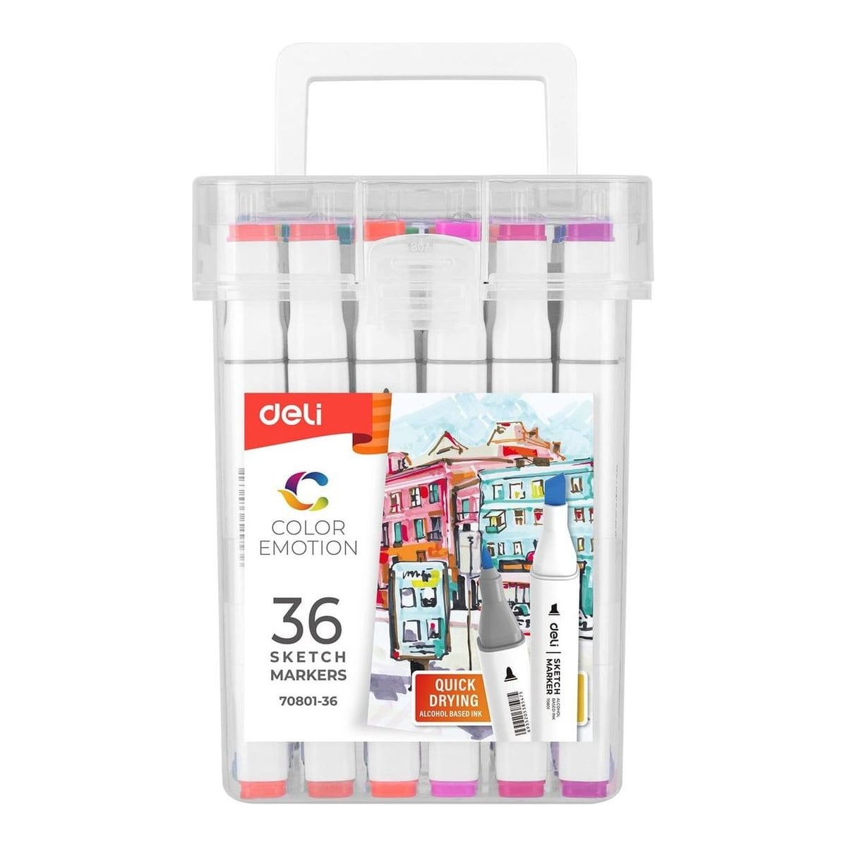 Set 36 Markere Sketching Varf Dublu 1MM/7MM Cutie Plastic Deli