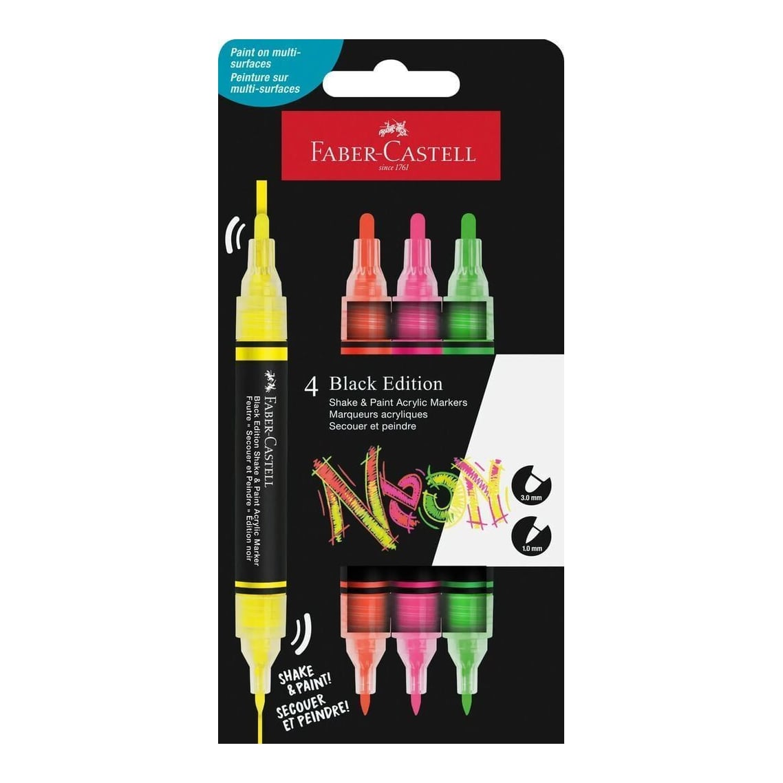 Set 4 Markere Acrilice Shake&paint Culori Neon Faber-castell