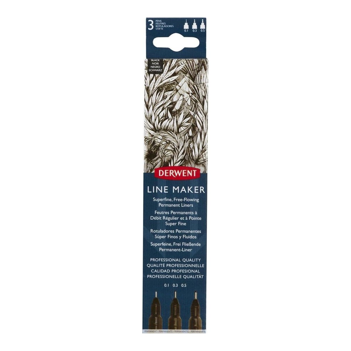 Set 3 Buc Liner Grafic Profesional (0.1/0.3/0.5 Mm) Negru Derwent