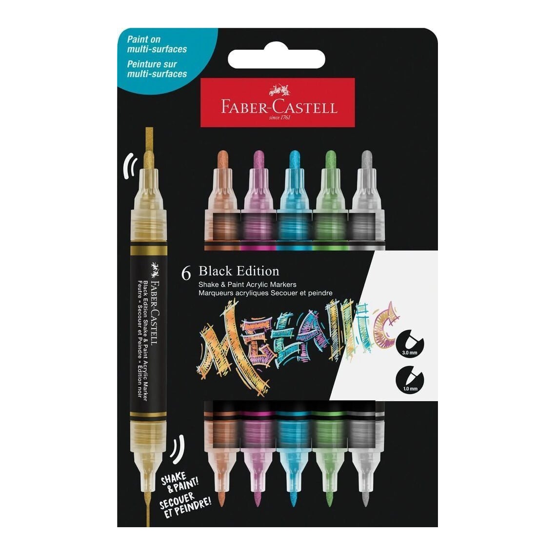 Set 6 Markere Acrilice Shake&paint Culori Metalizate Faber-castell