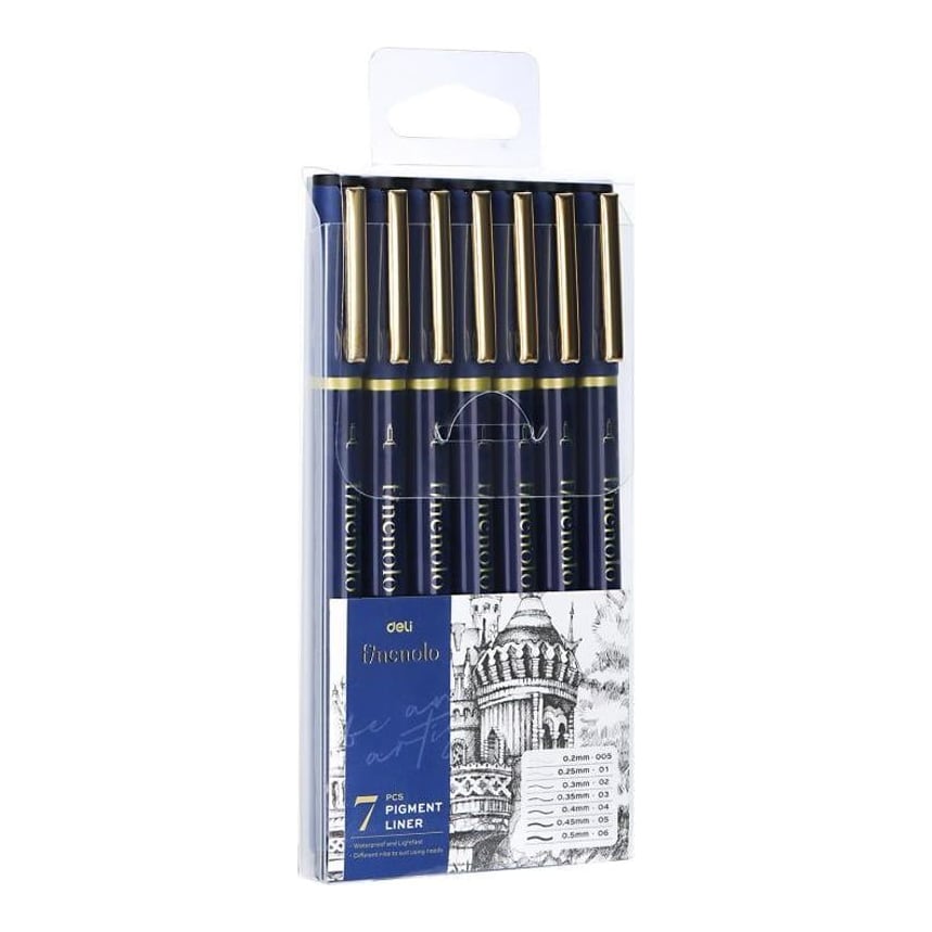 Set 7 Buc Liner Grafic (0.2, 0.25, 0.3, 0.35,0.4, 0.45, 0.5MM) Deli