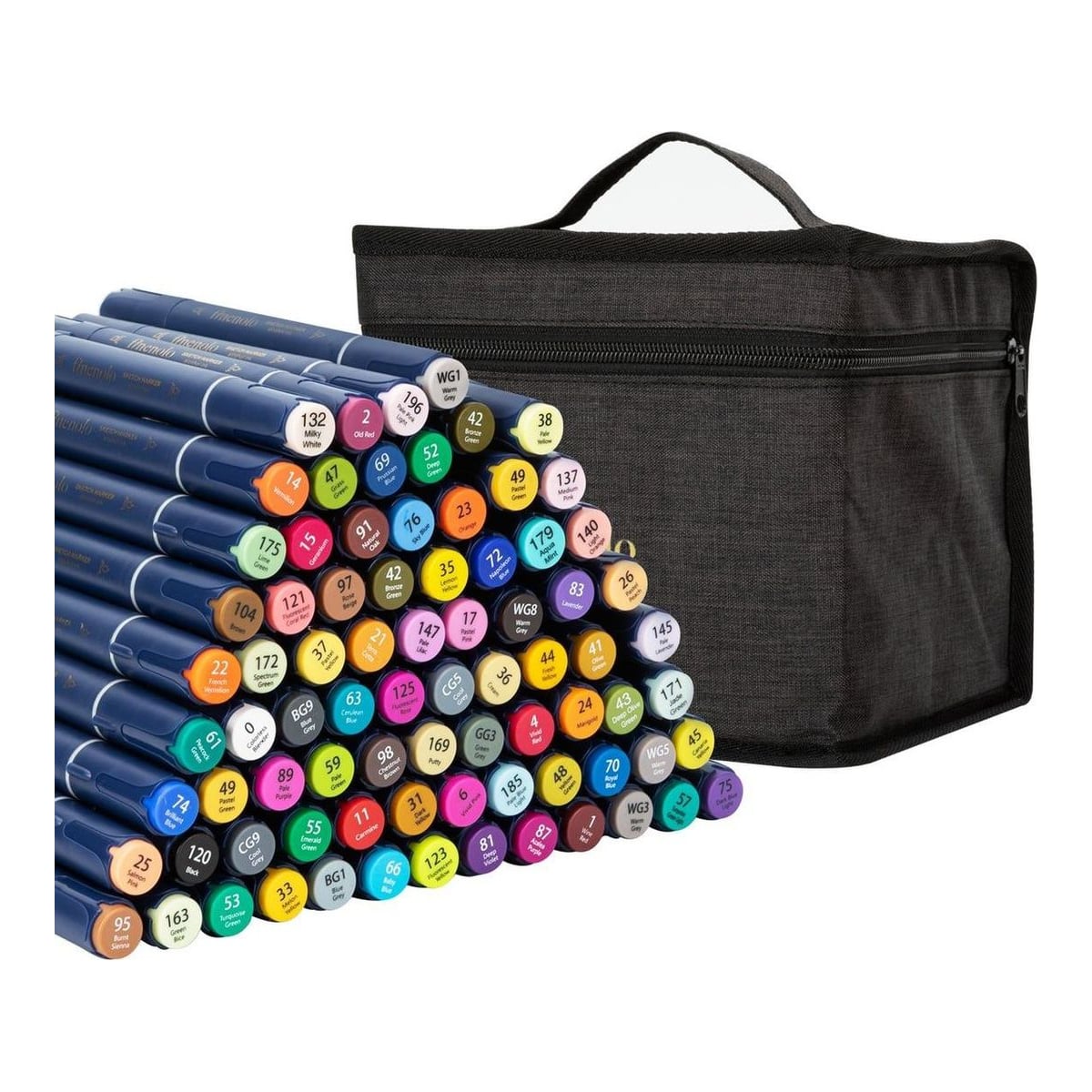 Set 80 Markere Sketching Varf Dublu Rotund/Tesit Husa Textila Deli