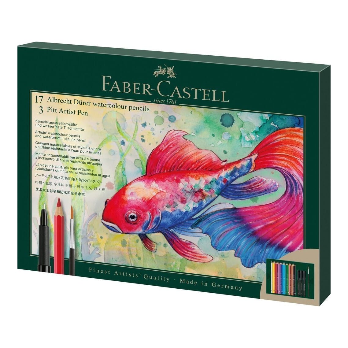 Set Cadou 17 Creioane Colorate A.durer + 3 Pitt Artist Pen + Pensula Faber-castell