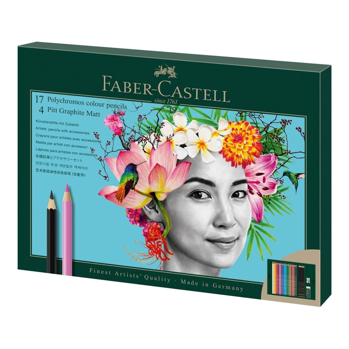 Set Cadou 17 Creioane Colorate Polychromos + 4 Creioane Grafit Matt + Accesorii Faber-castell