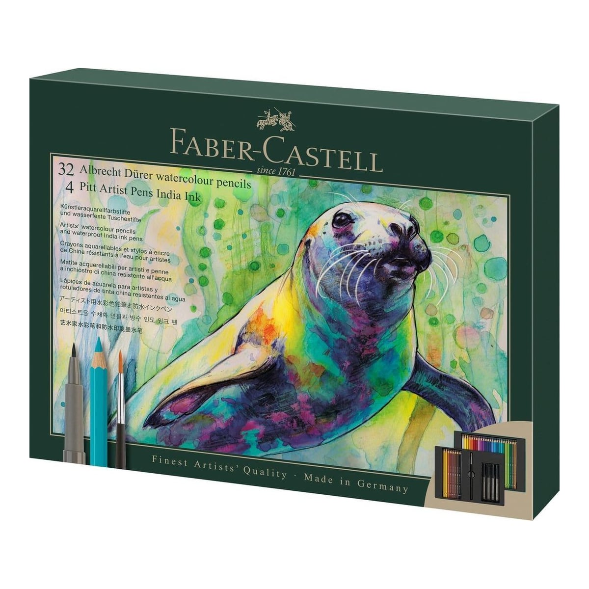 Set Cadou 32 Creioane Colorate A.durer + 4 Pitt Artist Pen + Pensula Faber-castell