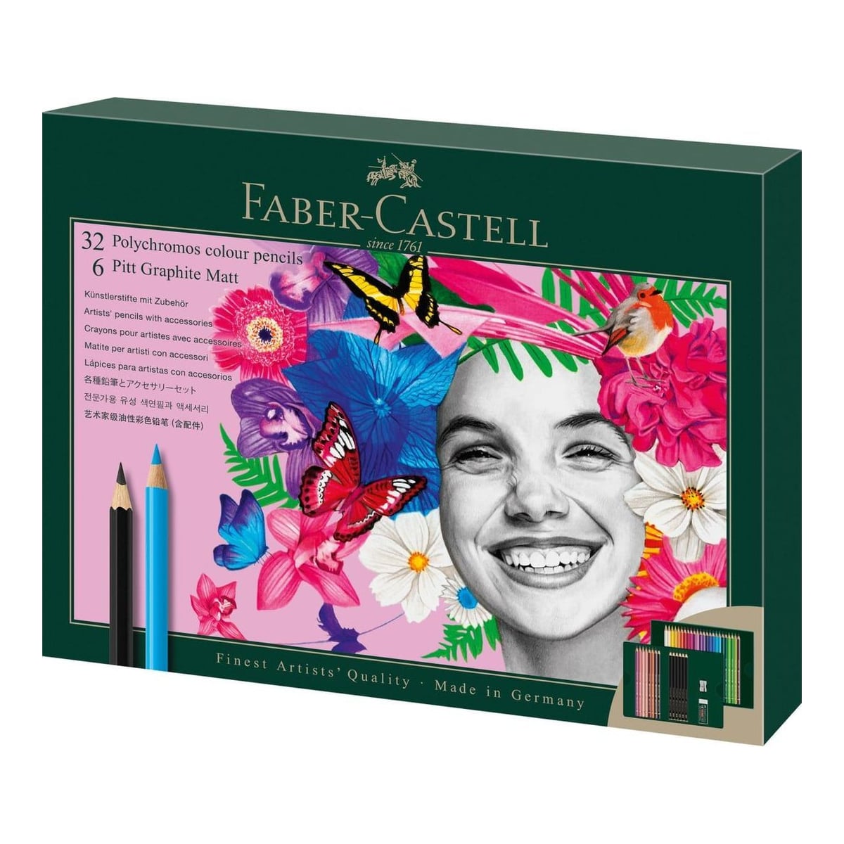 Set Cadou 32 Creioane Colorate Polychromos + 6 Creioane Grafit Matt + Accesorii Faber-castell