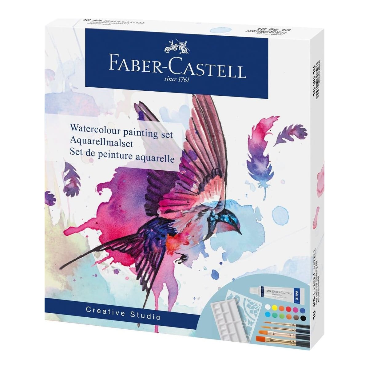 Set Creativ Tempera 18 Piese (tempera Acuarele 12 Culori X 5 Ml + 4 Pensule+ Sablon Plastic) Faber-castell