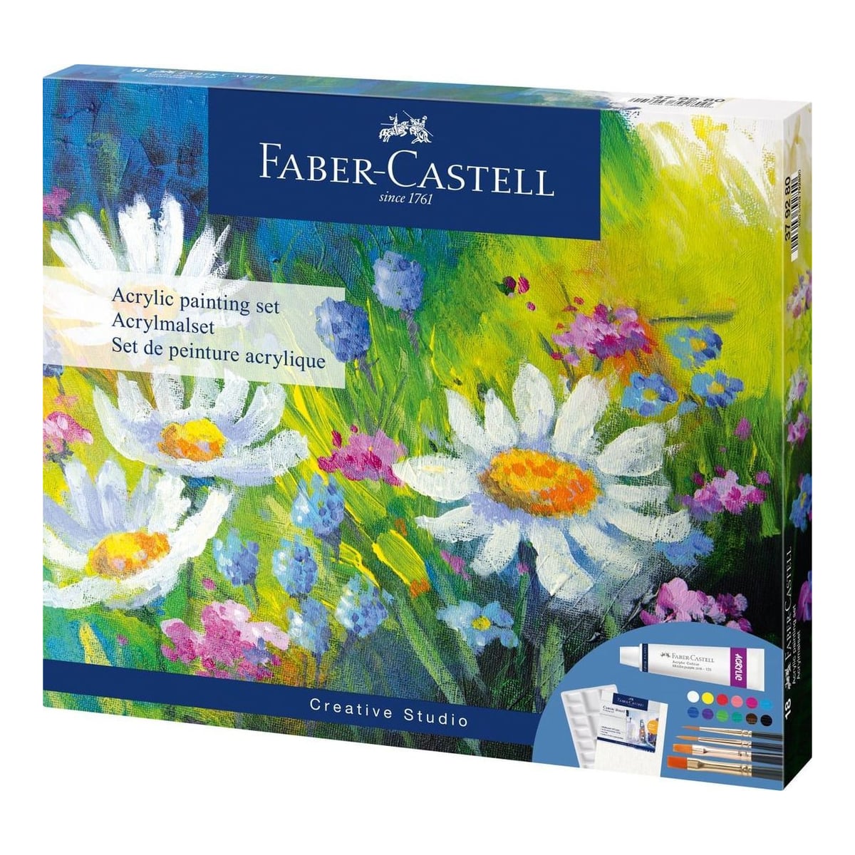 Set Acrilic Creativ 18 Piese (12 Culori Acrilice X 9ML + Canvas+ Paleta+ 4 Pensule) Faber-castell