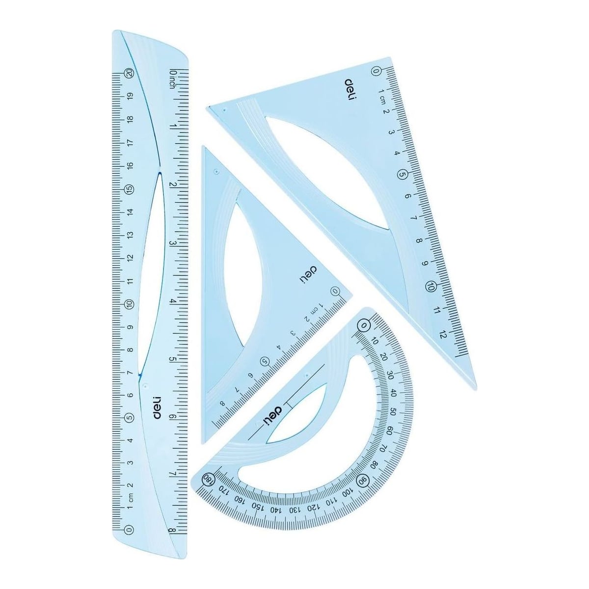 Set Geometrie 4 Piese Albastru Transparent (RIG20CM, ECH*2, Rap) Deli