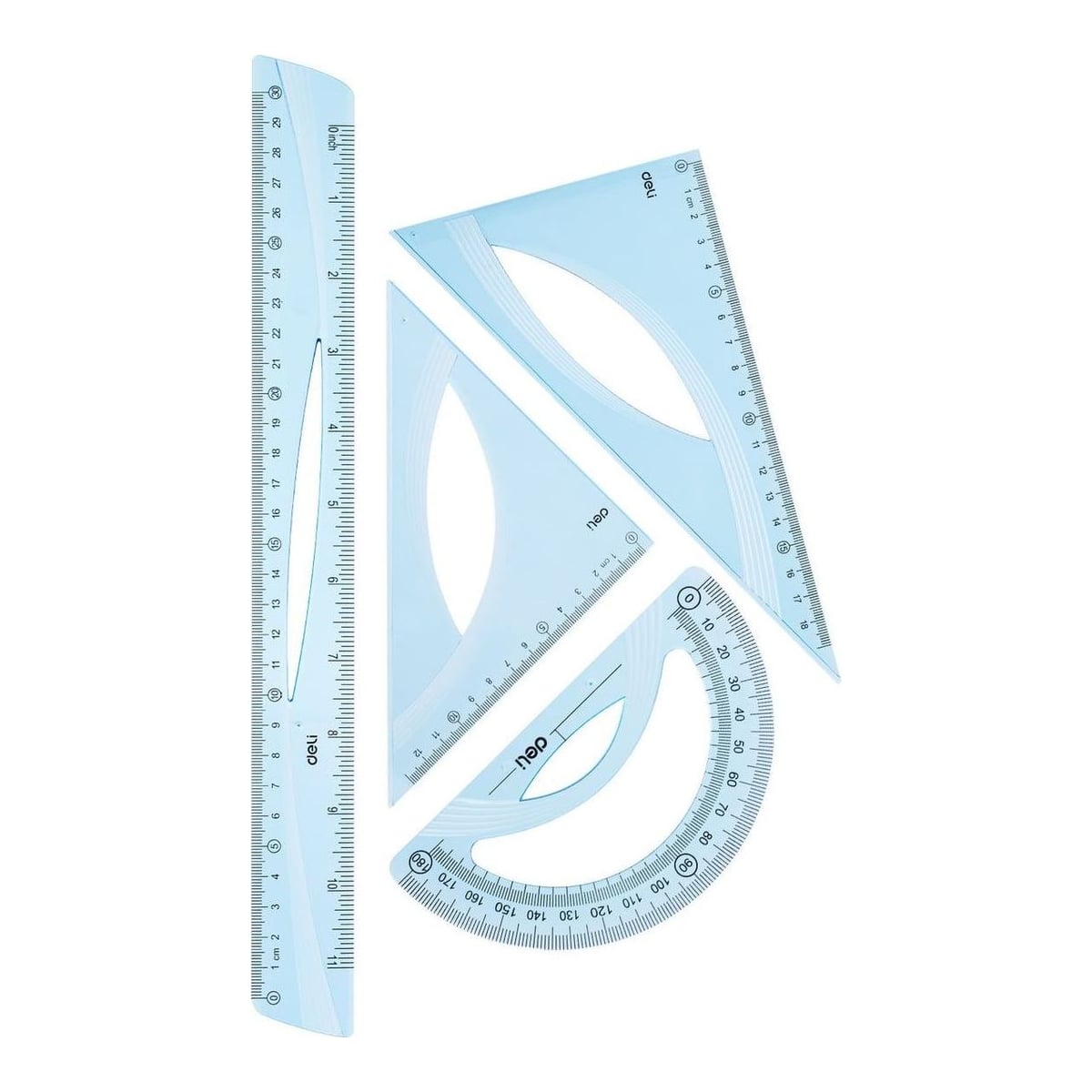 Set Geometrie 4 Piese Albastru Transparent (RIG30CM, ECH*2, Rap) Deli