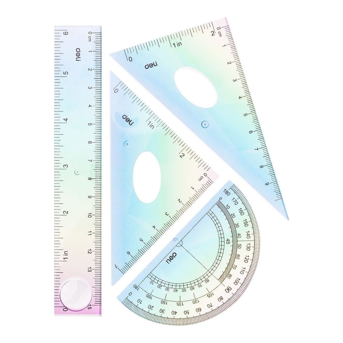 Set Geometrie 4 Piese Multicolor (RIG.15CM, ECH*2, Rap) Deli