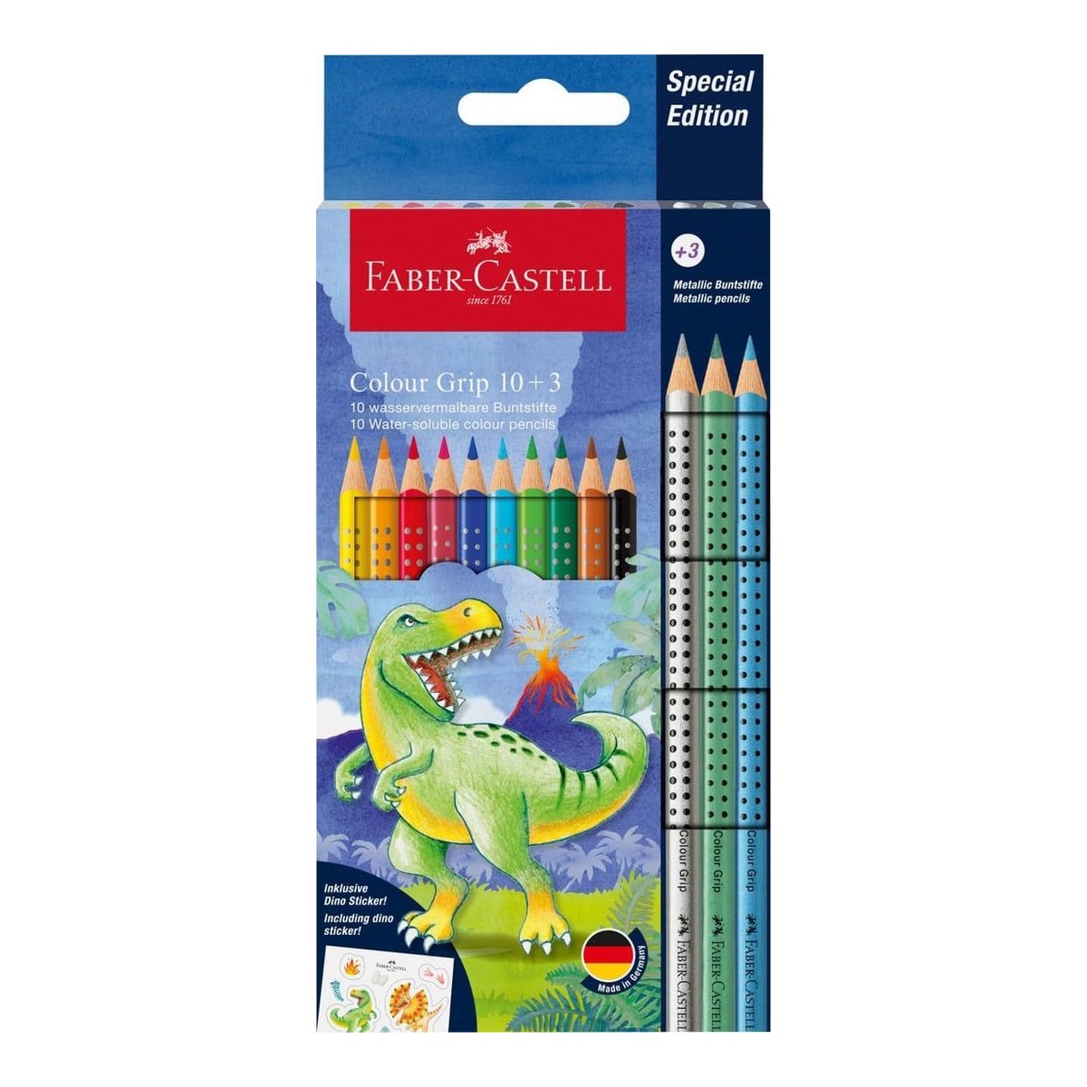 Set Promo Creioane Colorate 10+3 Culori Grip 2001 Dinozauri Faber-castell