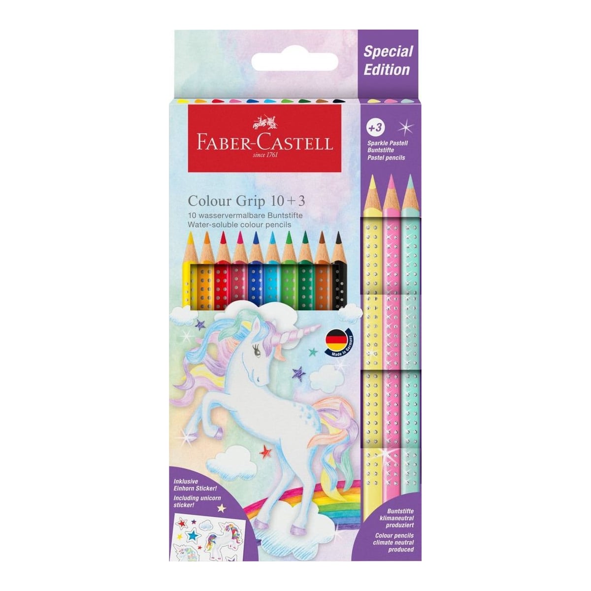 Set Promo Creioane Colorate 10+3 Culori Grip 2001 Unicorni Faber-castell