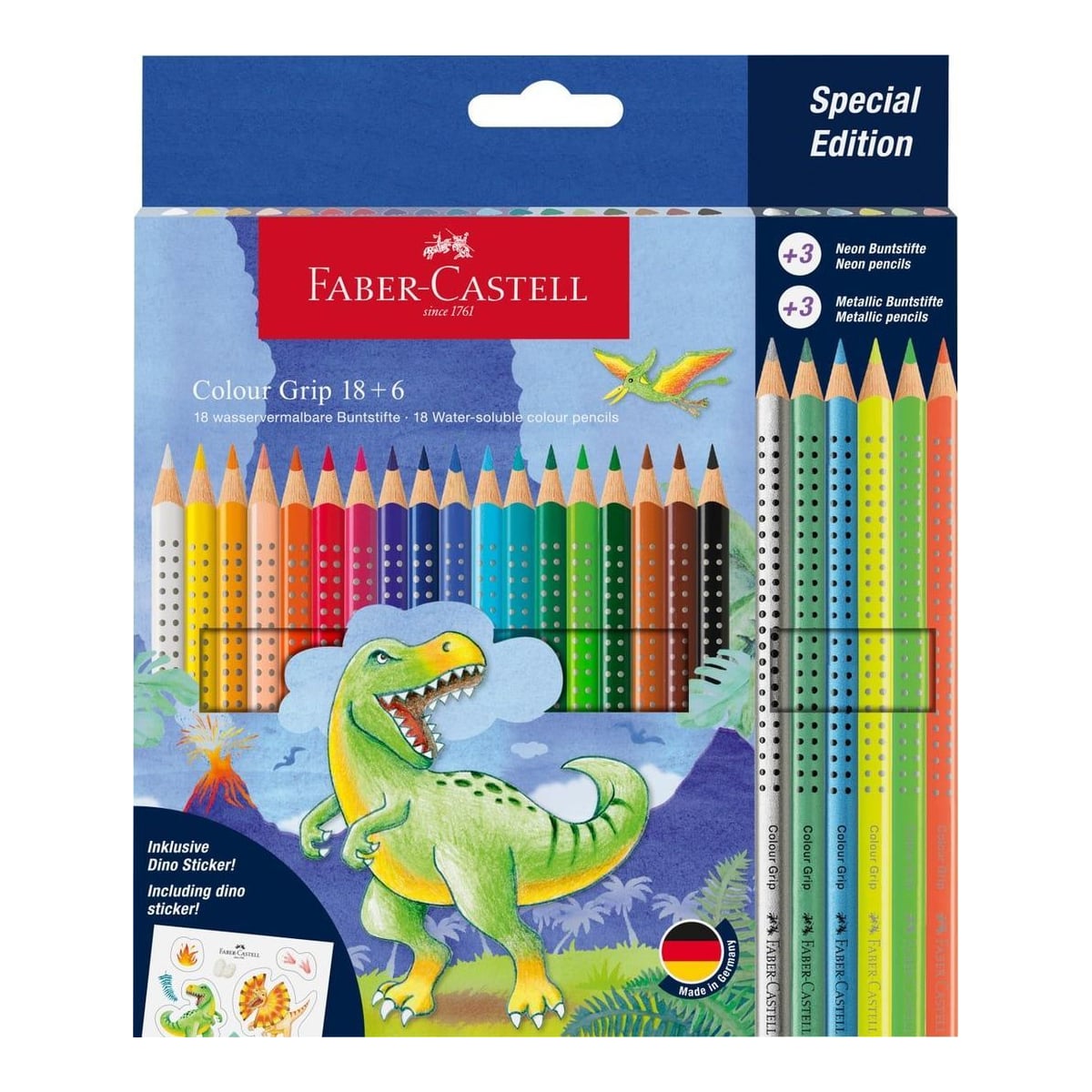 Set Promo Creioane Colorate 18+6 Culori Grip 2001 Dinozauri Faber-castell