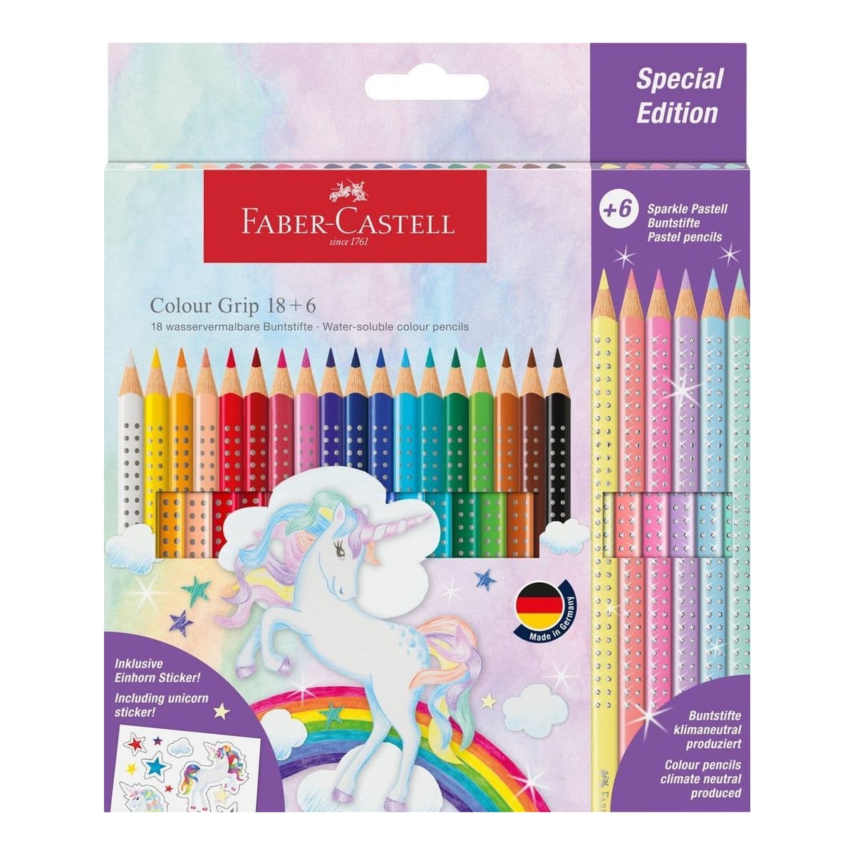 Set Promo Creioane Colorate 18+6 Culori Grip 2001 Unicorni Faber-castell
