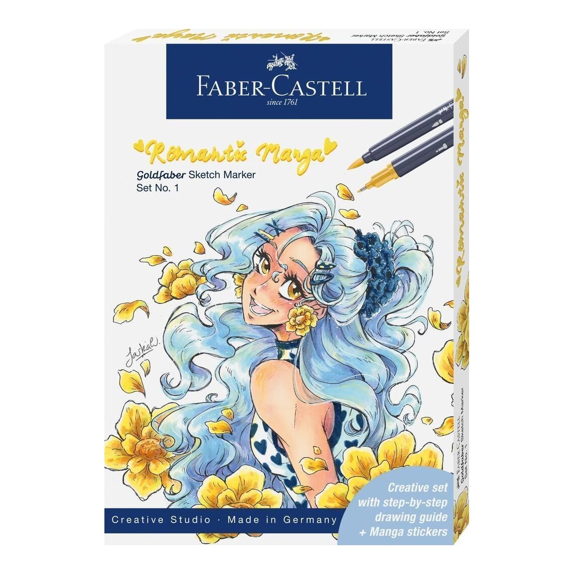Set Romantic Manga NO.1 8 Bucati Sketch Markere Goldfaber + 2 Pitt Artist Pen + Creion Grafit Faber-castell