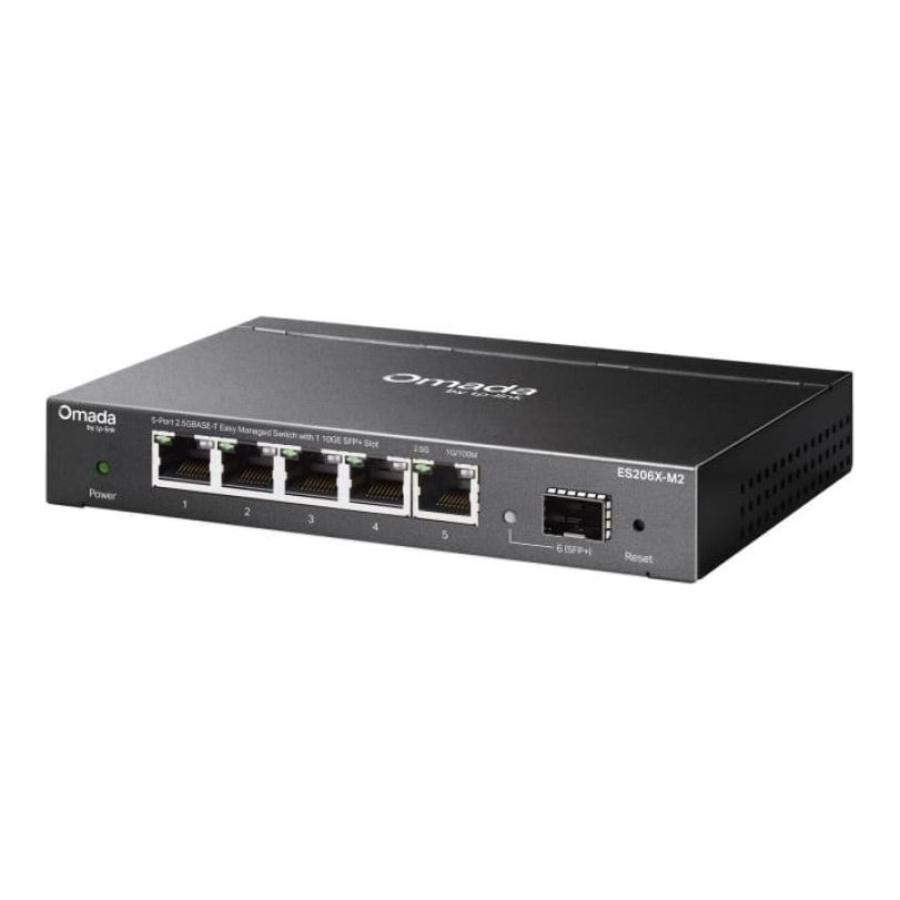TP-Link Omada 5-Port 2.5GBASE-T Easy Managed Switch with 1 10GE SFP+ Slot PORT: 5× 2.5G RJ45 Ports，1× 10G SFP+ Slot SPEC: Desktop Steel Case and Fanless FEATURE: Centralized Management by Omada SDN Controller, Omada App. Flow Control, Loopback Detection, Port Isolation, Port Mirroring, LAG, VLAN, IGMP