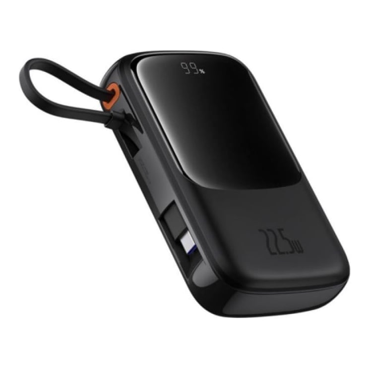 Baterie externa Baseus Qpow Pro+ display, capacitate 10000mAh, 22.5W, 1 x USB; 1 x USB Type-C, cablu integrat 1 x USB Type-C, total 5V/2.4A, negru