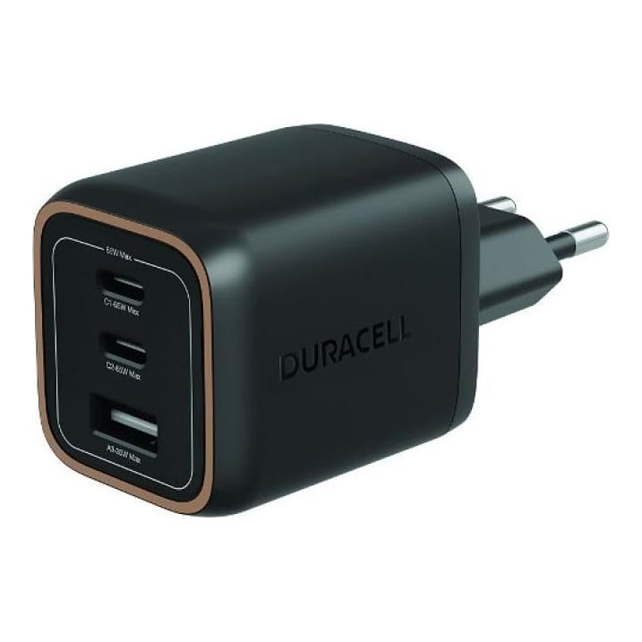 Incarcator Duracell, putere 65W, conectivitate GaN 2 x USB-C