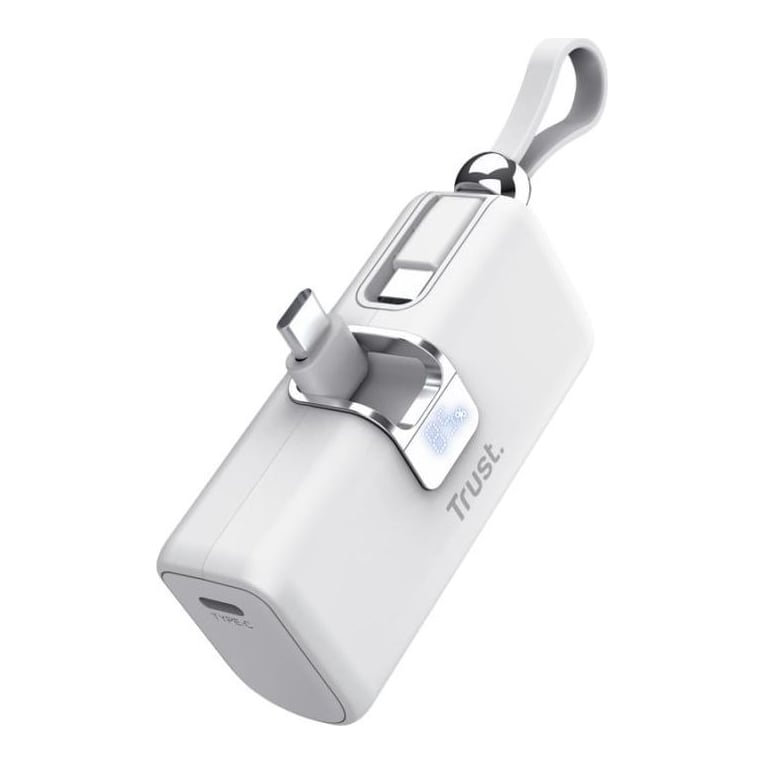 Pocket Powerbank Trust Pacto, capacitate 5000 mAh, timp reincarcare baterie 2 ore, conectivitate USB-C, alb